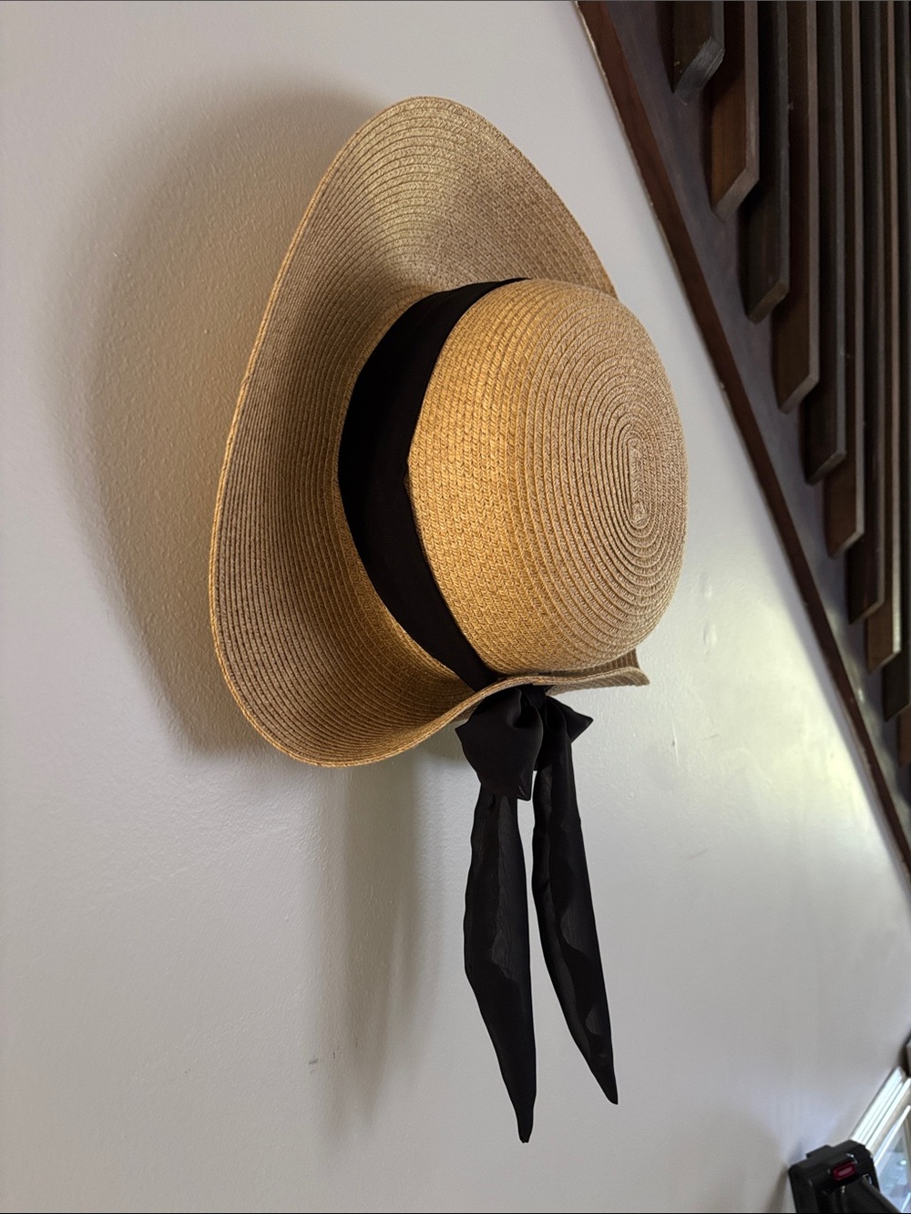 Nine West Lightweight Prairie Sun Hat with Black Ribbon Detail